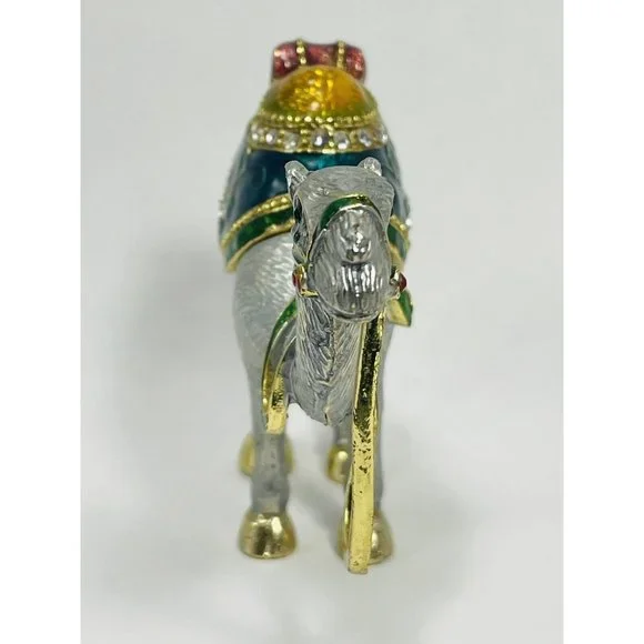 Crystal Bejeweled Camel Heavy Latching Trinket Box Silver Gold Emerald Colored - Picture 11 of 16